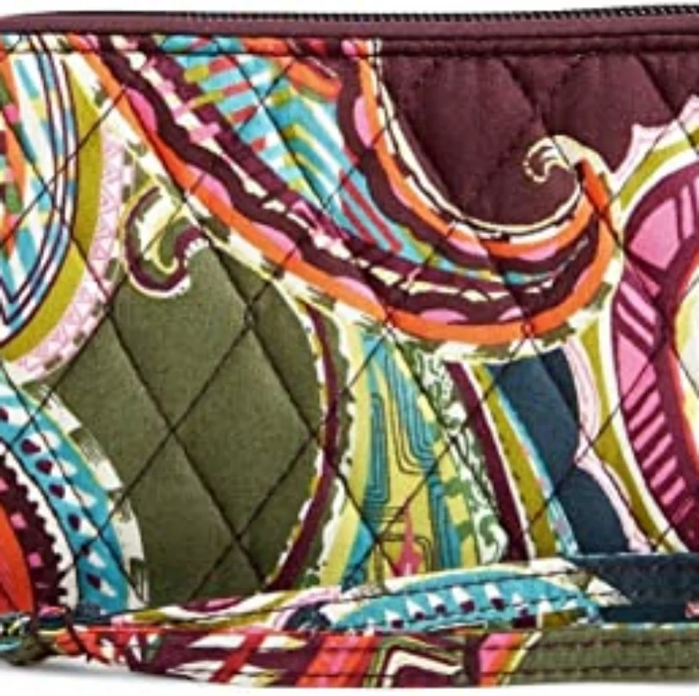 Vera Bradley RFID paisley print wristlet, brown/ Green